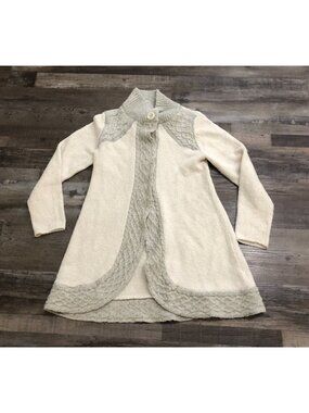 prAna Womens Large Angelica Duster Cream & Gray Wrap Carnigan Sweater